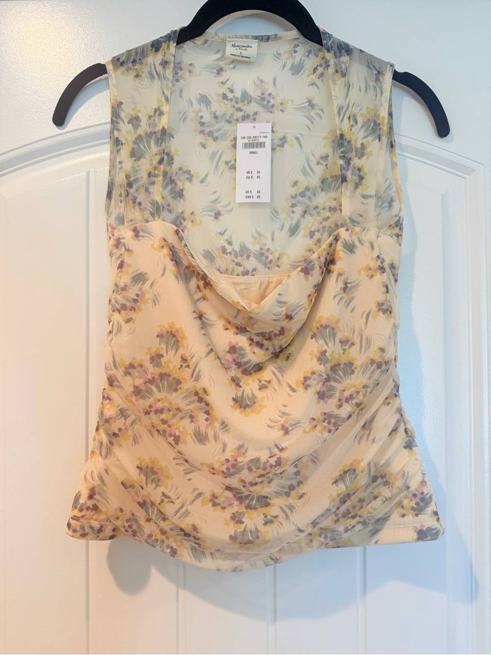 Abercrombie & Fitch Cream Floral Sheer Cowl Neck Camisole